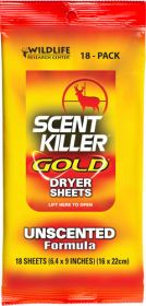 Wildlife Research Wrc Dryer Sheets Scent Killer - Gold Unscented 18-Pack 1280